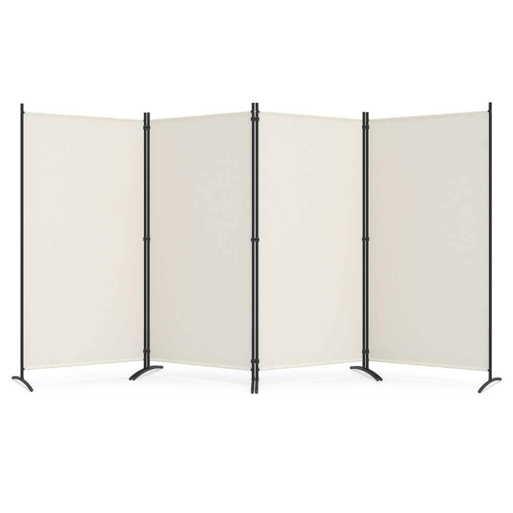 4 Panel Room Divider 6 FT Tall Folding Privacy Screen with Curved Metal Feet-White - Gallery View 1 of 1