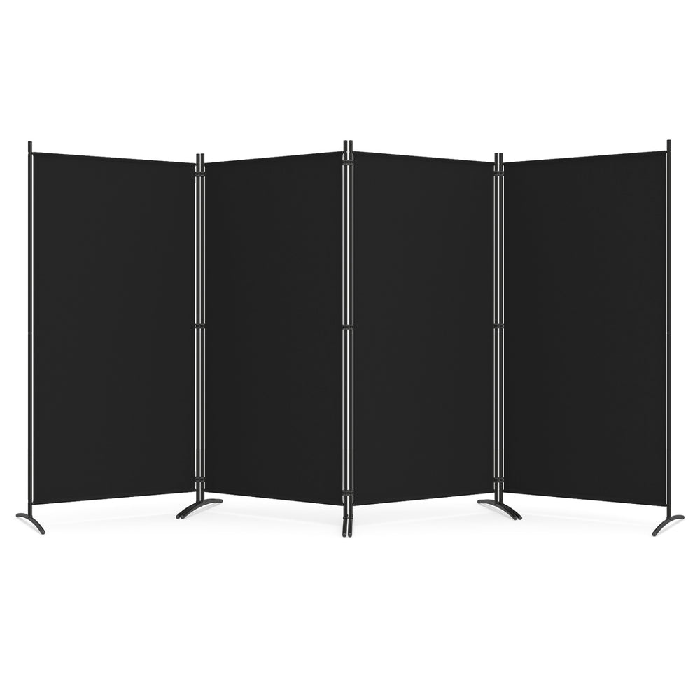 4 Panel Room Divider 6 FT Tall Folding Privacy Screen with Curved Metal Feet-Black - Gallery View 1 of 1