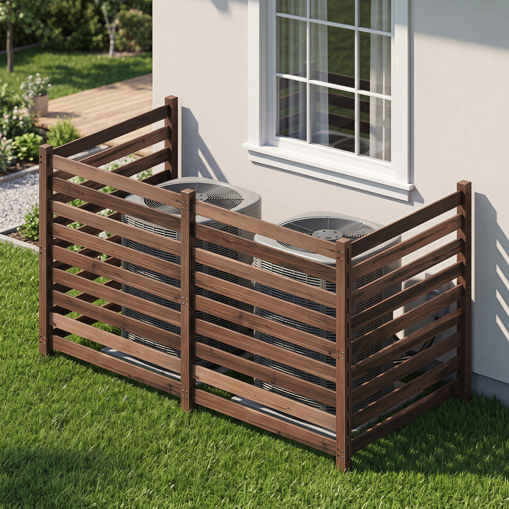 4-Panel Wooden Outdoor Privacy Fence with Ground Stakes-Brown - Gallery View 1 of 11