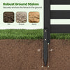 Robust ground stakes securely anchor the black wooden outdoor privacy fence to dirt, gravel, or sand for stability.