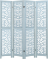 4/6 Panel Wooden Room Divider with Carved Cutout Pattern and Solid Wood Frame