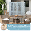 4-panel wooden room divider with carved cutout pattern, solid paulownia wood frame, ideal for flexible home decor.