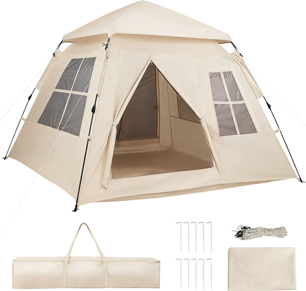 4 Person Camping Tent Portable Automatic Easy Setup with Rainfly and 2 Doors
