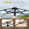 Pop-up mechanism of a 4-person camping tent with automatic setup, featuring a center hub and lower bracket for easy.