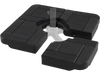 Heavy-duty 4-piece black patio umbrella base with wood-grain finish, designed for 9-10 ft offset umbrellas.