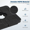 Black HDPE patio umbrella base with wood-grain finish, weather-resistant, holds up to 188 lbs for stability.