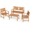 Outdoor acacia wood sofa set with lattice backrest, including loveseat and coffee table, perfect for patio or garden use.