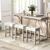 4-Piece Bar Table Set with Power Outlet and Upholstered Saddle Seat Stools-Grey and Beige - Gallery View 1 of 10