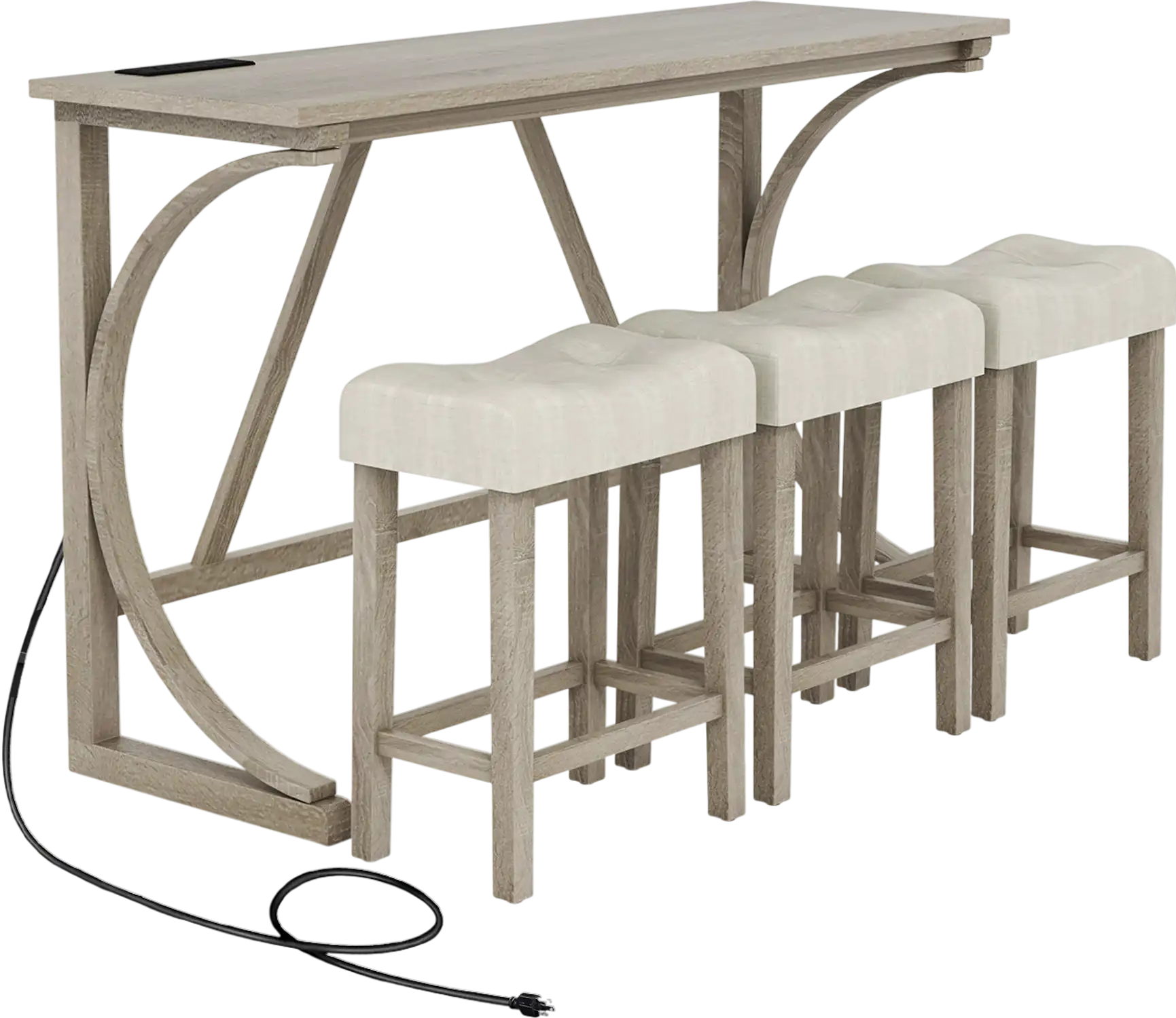 Costway 4-Piece Bar Table Set Power Outlet Upholstered Saddle Seat Stools 27463815 New