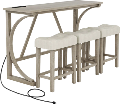 Costway 4-Piece Bar Table Set Power Outlet Upholstered Saddle Seat Stools 27463815 New