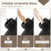 Close-up of the fillable umbrella base showing water and sand filling options for stability and safety, 164 lbs total.
