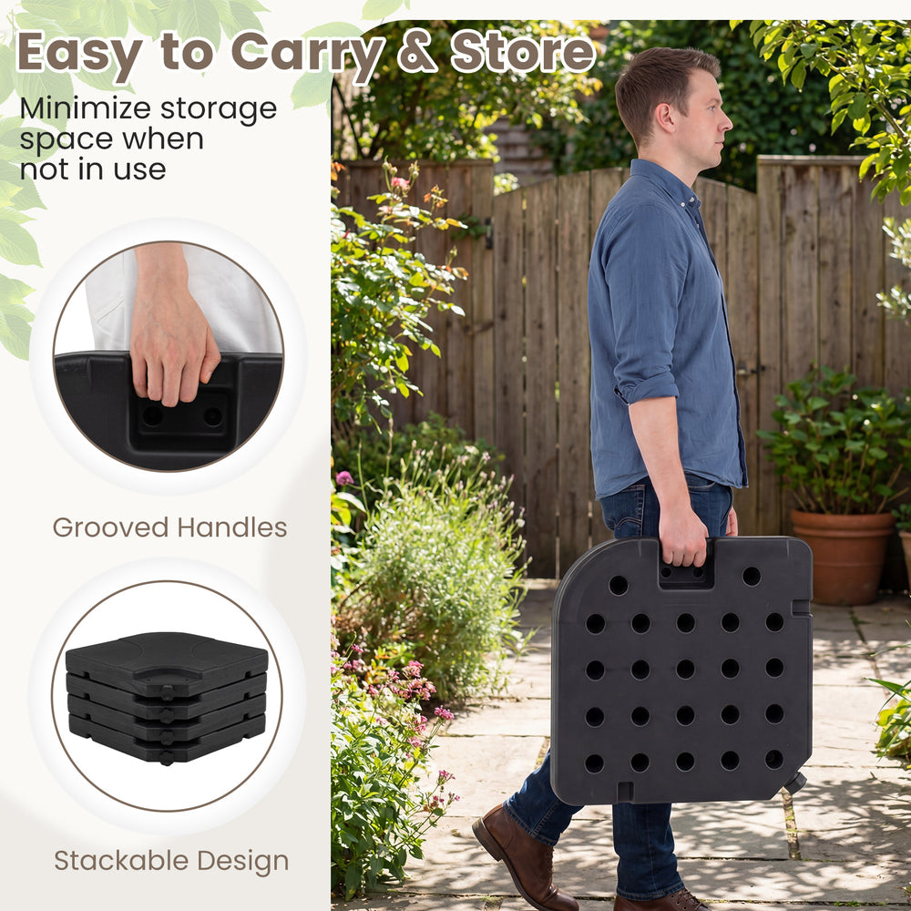 Heavy-duty black 4-piece cantilever offset base with grooved handles, designed for easy storage and stability for.