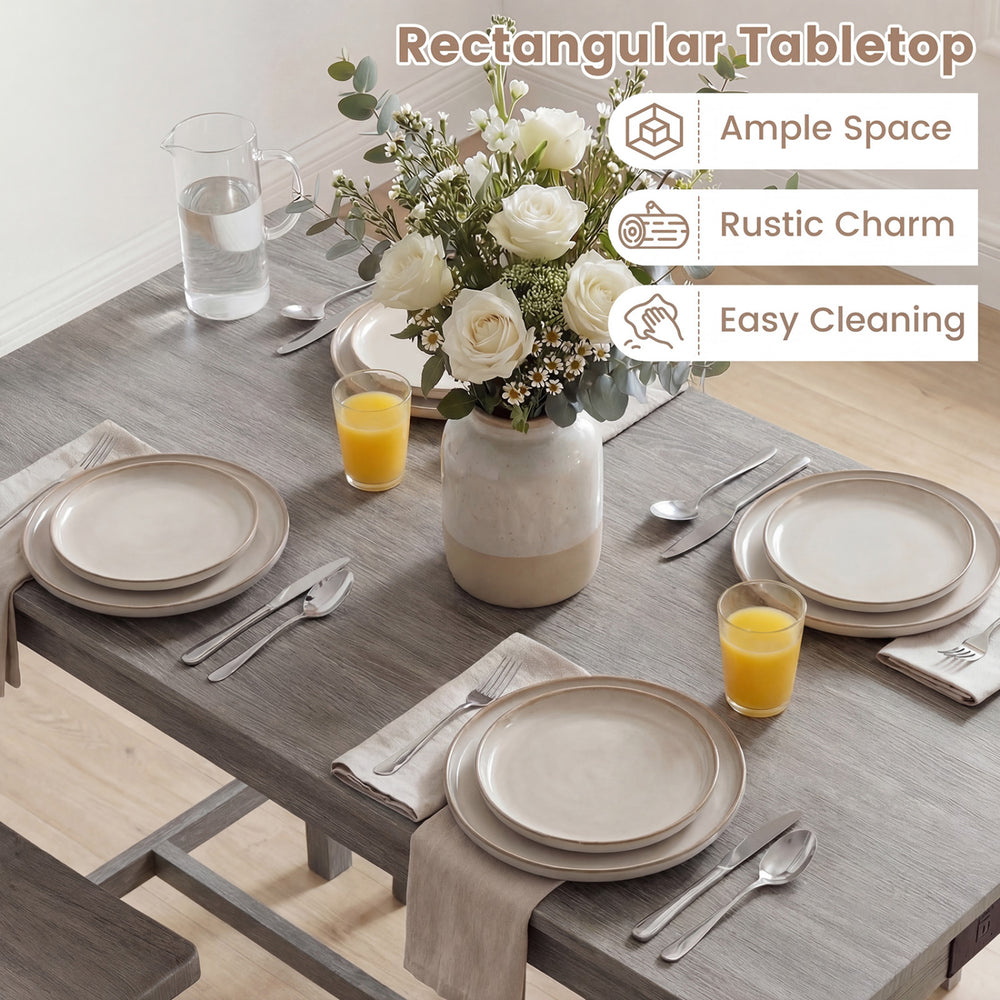 Counter height dining table set with gray solid rubber wood, featuring a built-in charging station for modern.