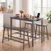 4-Piece Counter Height Dining Table Set with Power Outlet Solid Rubber Wood Kitchen Table-Gray - Gallery View 1 of 11