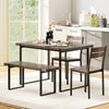 Gray dining table set for 4 featuring a sleek bench and 2 chairs, ideal for compact dining areas and gatherings.