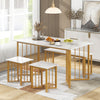 4-piece dining table set with faux marble top and golden legs, featuring a large tabletop and two stools for compact.