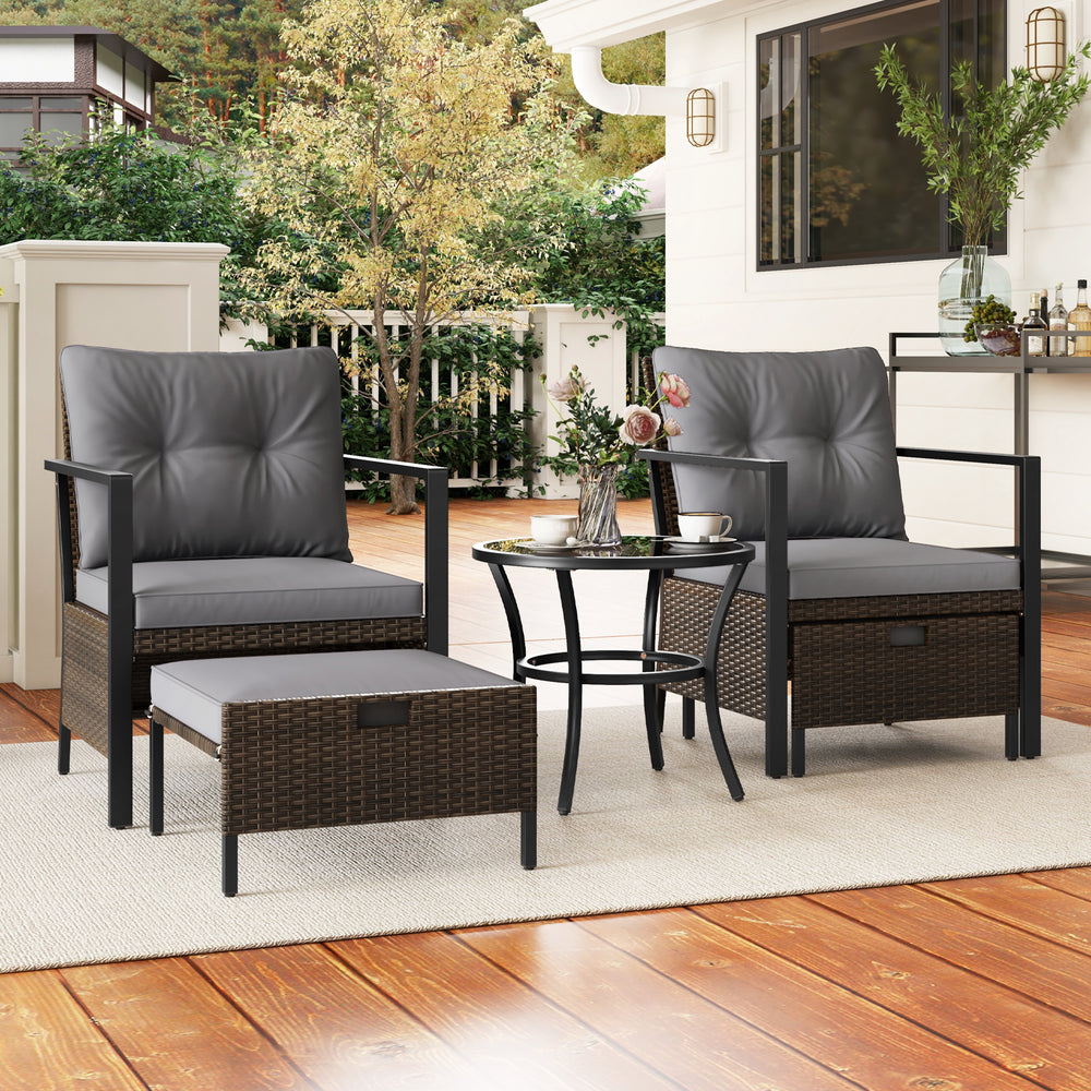 4 Piece Outdoor Furniture Set with Glass Topped Coffee Table-Gray - Gallery View 1 of 9