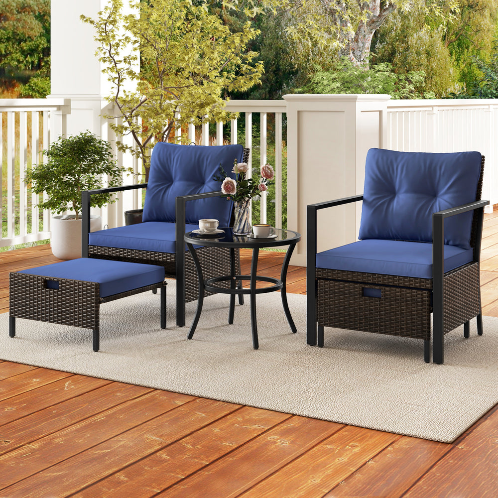4 Piece Outdoor Furniture Set with Glass Topped Coffee Table-Navy - Gallery View 1 of 9