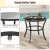 Round coffee table with tempered glass tabletop and sturdy metal frame, perfect for outdoor patio use.