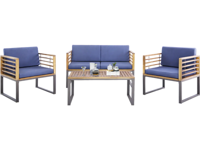 Costway 4-Piece Patio Acacia Wood Conversation Set Navy 84516792 New