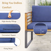 Close-up of the navy cushion with convenient zippers and fixing straps for the 4 Piece Patio Acacia Wood Conversation.