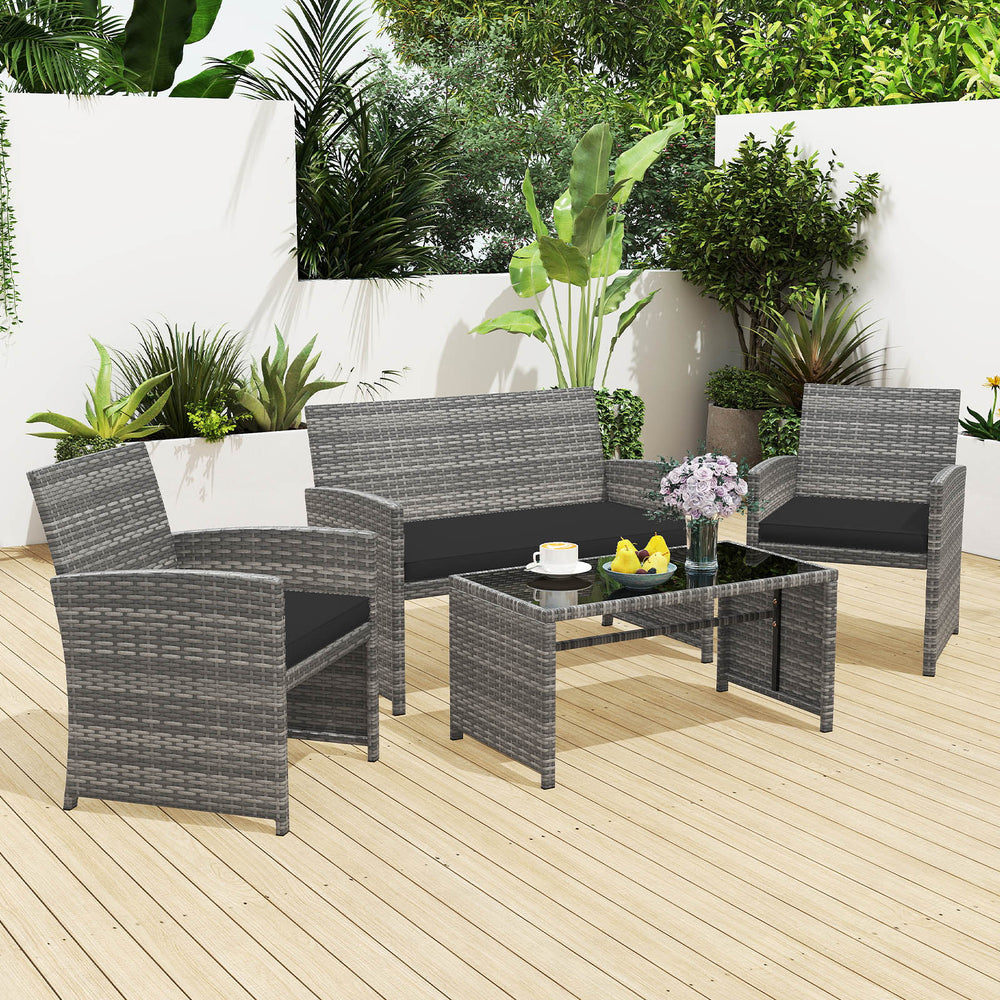 4 Piece Patio Conversation Set Rattan Chair Loveseat and Table Set-Black - Gallery View 1 of 11