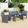 4 Piece Patio Conversation Set Rattan Chair Loveseat and Table Set-Navy - Gallery View 1 of 10