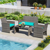 4 Piece Patio Conversation Set Rattan Chair Loveseat and Table Set-Turquoise - Gallery View 1 of 10