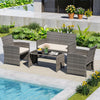 4-piece patio conversation set featuring handwoven gray PE rattan, soft cushions, and a tempered glass tabletop by the.