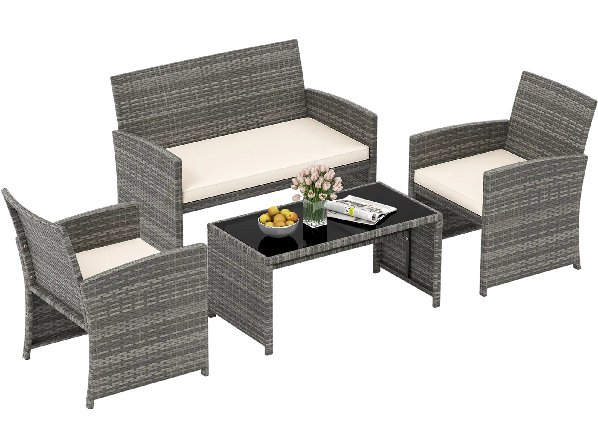 Costway 4-Piece Patio Conversation Set Rattan Chair Loveseat Table 36762739 New