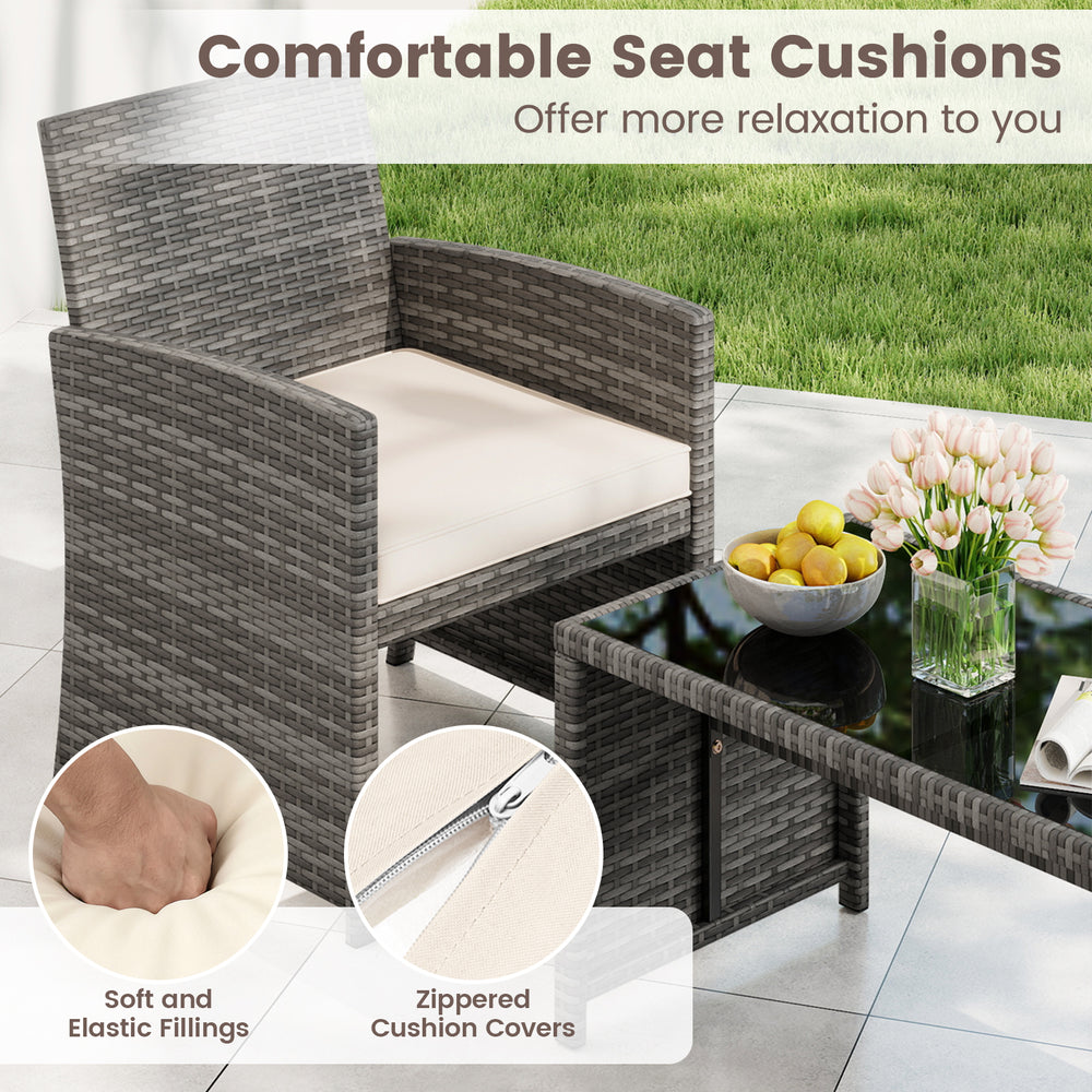 Single rattan chair with off-white cushion, featuring a sturdy frame and ergonomic design for outdoor relaxation.