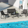 4-piece patio conversation set featuring breathable fabric seats and a tempered glass tabletop, perfect for outdoor.