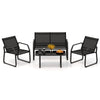 Black patio loveseat with breathable fabric seat and ergonomic design, ideal for outdoor relaxation and conversation.