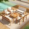 4-piece patio furniture set with acacia wood, featuring soft cushions and a coffee table, perfect for backyard.