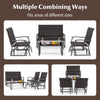 4-piece patio gliding set with brown wicker, cushioned seats, and tempered glass table for versatile outdoor relaxation.