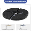 4-piece black patio umbrella base with interlocking plates, designed for 9-10 ft offset and 8 ft cantilever umbrellas.
