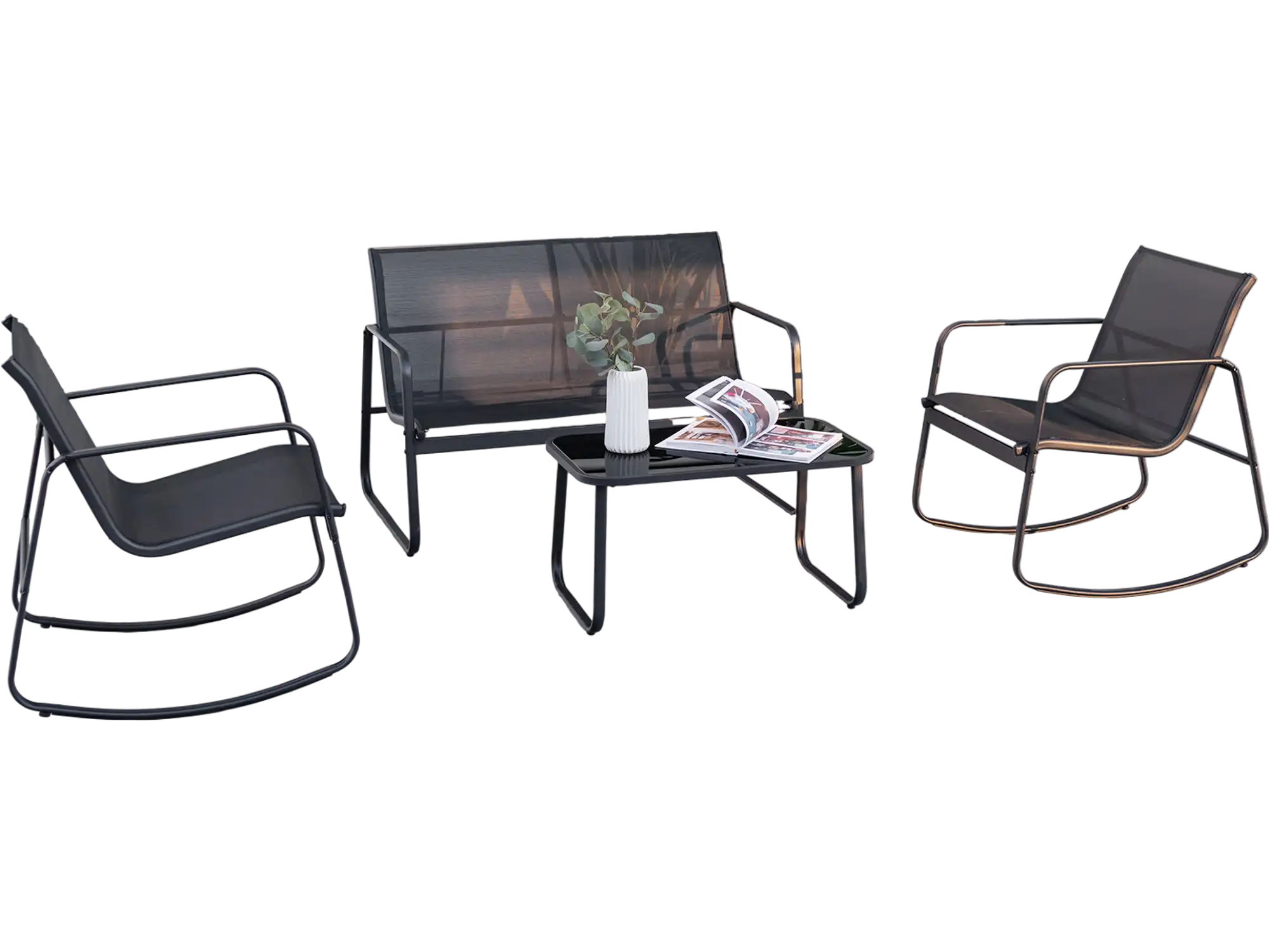 Costway 4-Piece Patio Rocking Furniture Set Glass-Top Table Black 48257691 New