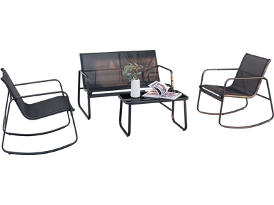 Costway 4-Piece Patio Rocking Furniture Set Glass-Top Table Black 48257691 New