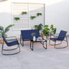 4 Piece Patio Rocking Set with Glass-Top Table-Navy - Gallery View 1 of 10