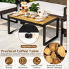 Acacia wood coffee table with adjustable feet, featuring a natural finish, perfect for outdoor patio use.