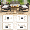 4-piece patio set featuring wicker chairs and an acacia coffee table, customizable layout for outdoor spaces.