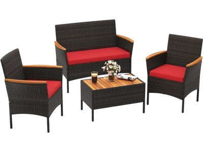 Costway 4-Piece Patio Wicker Sofa Set Rattan Chairs Loveseat Table 153689742 New