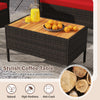 Stylish coffee table with acacia wood tabletop and PE rattan base, perfect for outdoor patio use.