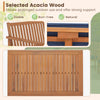 Close-up of slatted design in selected acacia wood, showcasing stability and natural finish for outdoor furniture.