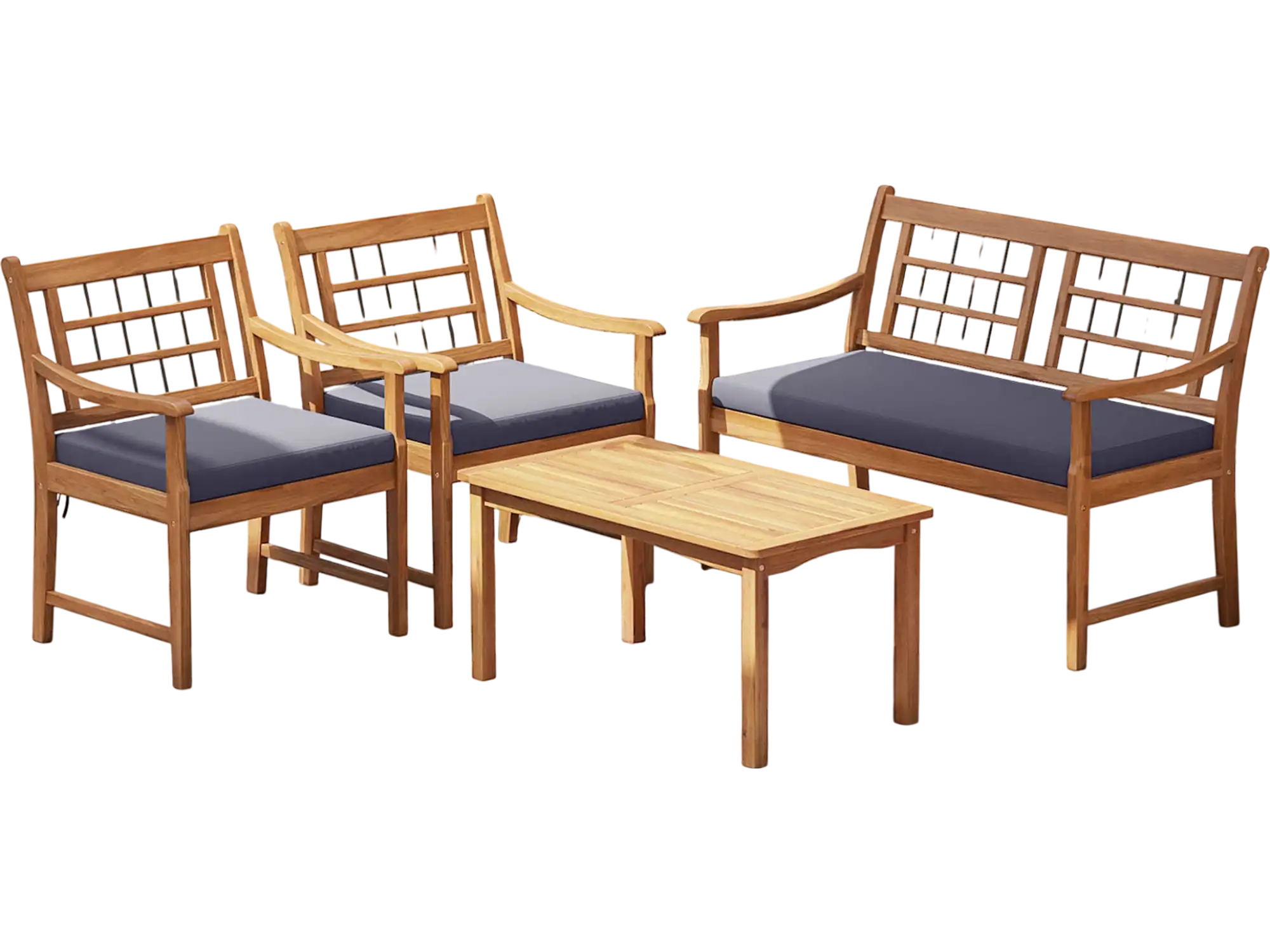 Costway 4-Piece Acacia Wood Patio Furniture Set Armchairs Loveseat Coffee Table Gray 61948257 New
