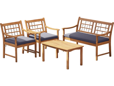 Costway 4-Piece Acacia Wood Patio Furniture Set Armchairs Loveseat Coffee Table Gray 61948257 New