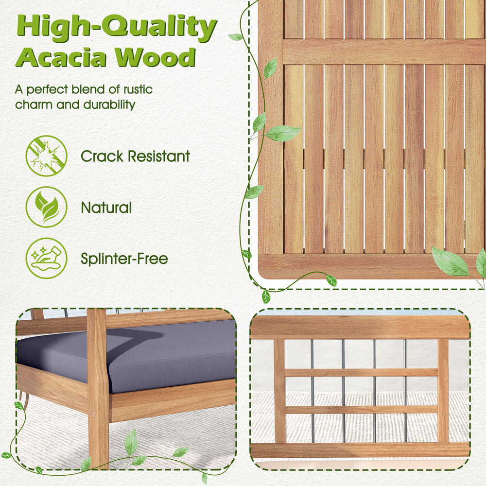 Detail of the acacia wood slats showcasing the sturdy construction of the 4-piece patio furniture set for outdoor use.