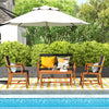4-piece acacia wood patio conversation set with hand-woven rope, ideal for poolside relaxation and outdoor gatherings.