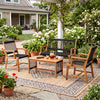 4-piece acacia wood patio conversation set with hand-woven rope, ideal for backyard or poolside relaxation.