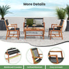 4-piece acacia wood patio conversation set with inclined backrest and hand-woven rope, perfect for backyard relaxation.